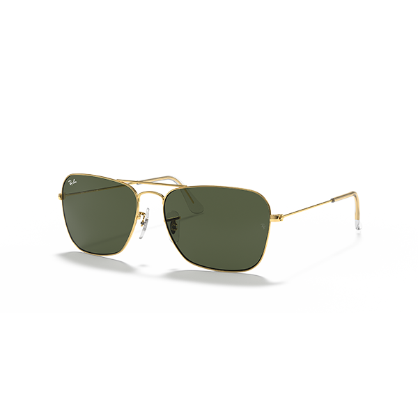 pistol Kritik Gentagen kopi mænd Ray Ban Caravan solbriller i guld og grøn, replika Ray Ban  lunettes de soleil salg