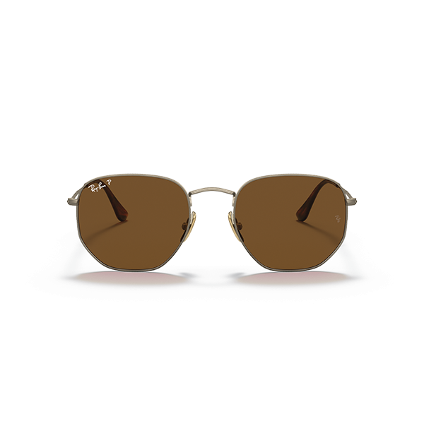 kopi Ray Ban HeXagonal Titanium solbriller i guld og brun, Rayban lunettes onlin