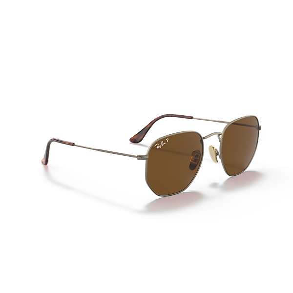 Byen søm kedel kopi mænd Ray Ban HeXagonal Titanium solbriller i guld og brun, replika  Rayban lunettes de soleil onlin